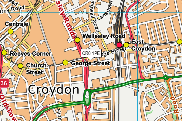 The Gym Group (London East Croydon) map (CR0 1PE) - OS VectorMap District (Ordnance Survey)
