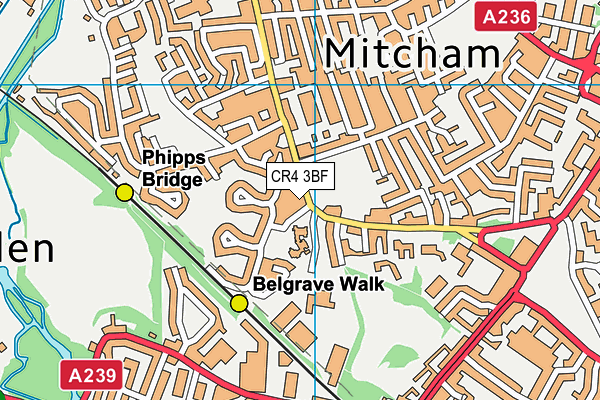 CR4 3BF map - OS VectorMap District (Ordnance Survey)