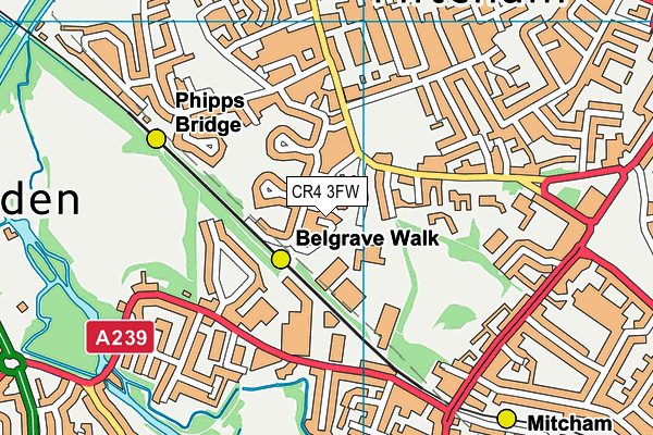 CR4 3FW map - OS VectorMap District (Ordnance Survey)