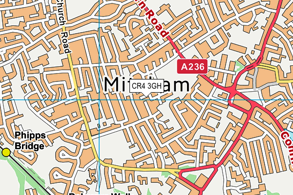 CR4 3GH map - OS VectorMap District (Ordnance Survey)