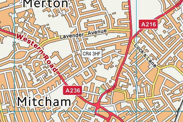 CR4 3HF map - OS VectorMap District (Ordnance Survey)