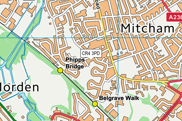 CR4 3PD map - OS VectorMap District (Ordnance Survey)