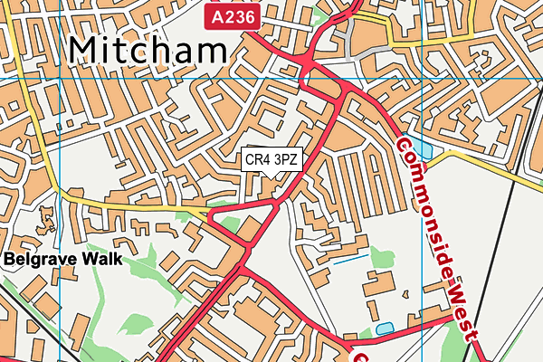 CR4 3PZ map - OS VectorMap District (Ordnance Survey)