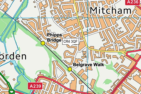 CR4 3QF map - OS VectorMap District (Ordnance Survey)