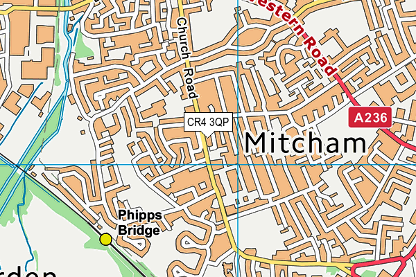 CR4 3QP map - OS VectorMap District (Ordnance Survey)