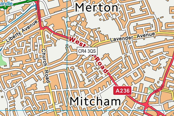 CR4 3QS map - OS VectorMap District (Ordnance Survey)