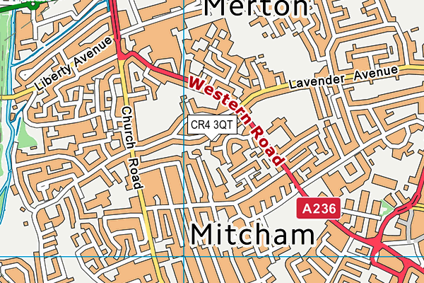 CR4 3QT map - OS VectorMap District (Ordnance Survey)