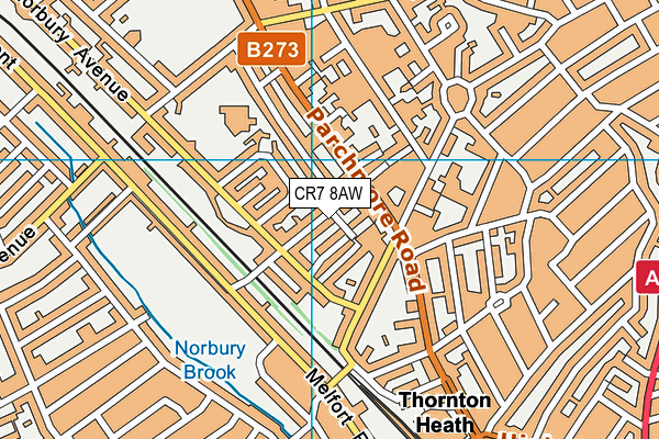 CR7 8AW map - OS VectorMap District (Ordnance Survey)