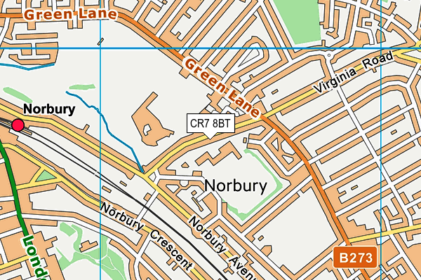 Norbury High School For Girls map (CR7 8BT) - OS VectorMap District (Ordnance Survey)