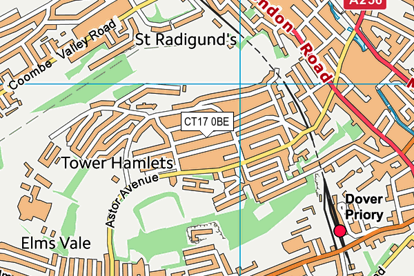 CT17 0BE map - OS VectorMap District (Ordnance Survey)