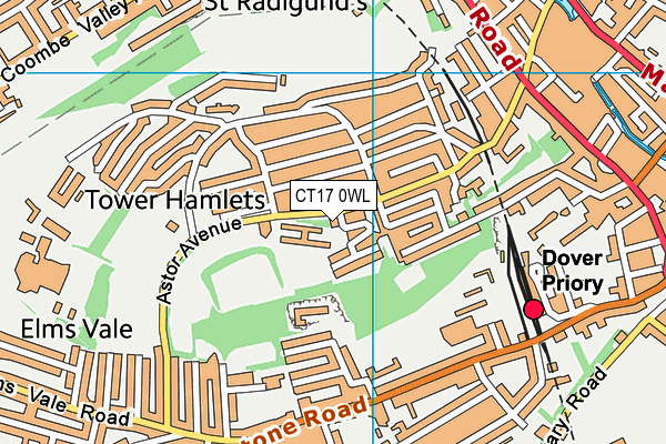 CT17 0WL map - OS VectorMap District (Ordnance Survey)