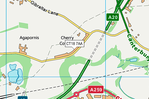CT18 7AA map - OS VectorMap District (Ordnance Survey)