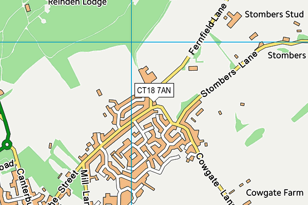 CT18 7AN map - OS VectorMap District (Ordnance Survey)