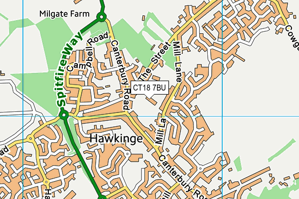 CT18 7BU map - OS VectorMap District (Ordnance Survey)