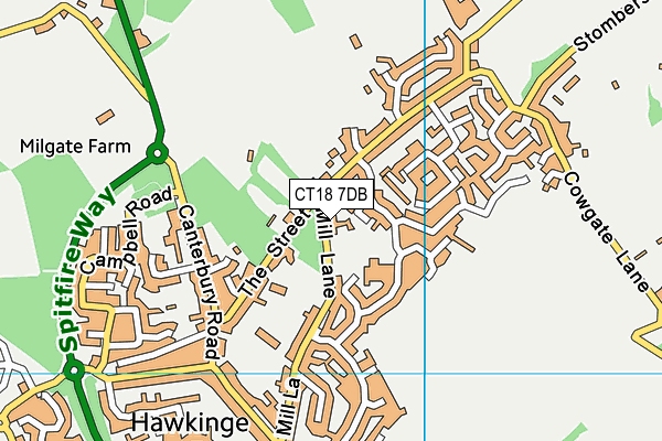 CT18 7DB map - OS VectorMap District (Ordnance Survey)