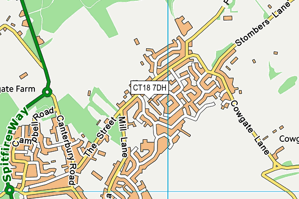 CT18 7DH map - OS VectorMap District (Ordnance Survey)