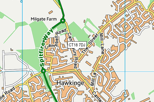 CT18 7DJ map - OS VectorMap District (Ordnance Survey)