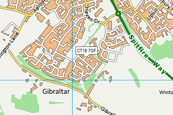 CT18 7GF map - OS VectorMap District (Ordnance Survey)