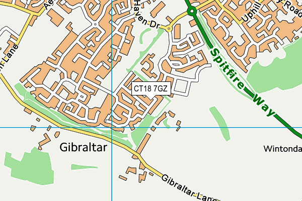 CT18 7GZ map - OS VectorMap District (Ordnance Survey)