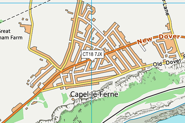 CT18 7JX map - OS VectorMap District (Ordnance Survey)