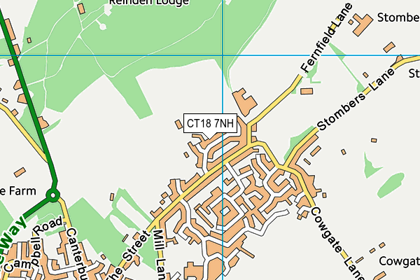 Hawkinge Cricket & Social Club map (CT18 7NH) - OS VectorMap District (Ordnance Survey)