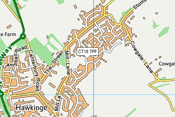 CT18 7PF map - OS VectorMap District (Ordnance Survey)