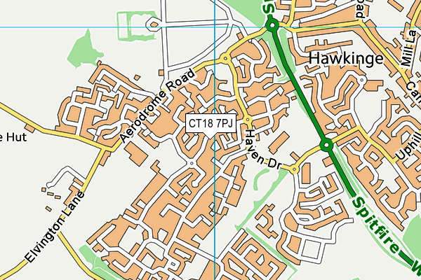 CT18 7PJ map - OS VectorMap District (Ordnance Survey)
