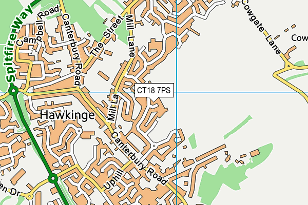 CT18 7PS map - OS VectorMap District (Ordnance Survey)