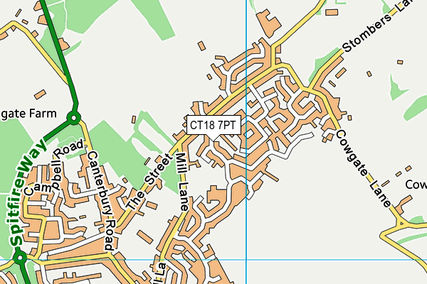 CT18 7PT map - OS VectorMap District (Ordnance Survey)