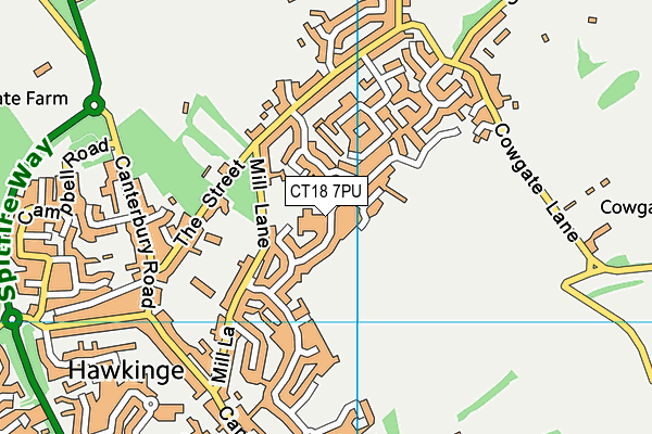 CT18 7PU map - OS VectorMap District (Ordnance Survey)