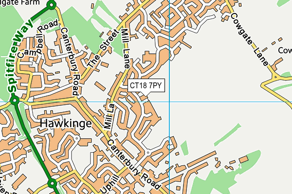 CT18 7PY map - OS VectorMap District (Ordnance Survey)
