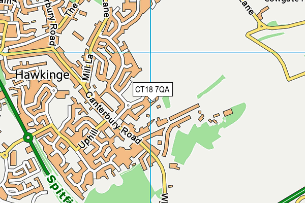 CT18 7QA map - OS VectorMap District (Ordnance Survey)