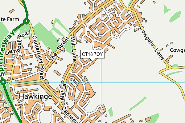 CT18 7QY map - OS VectorMap District (Ordnance Survey)