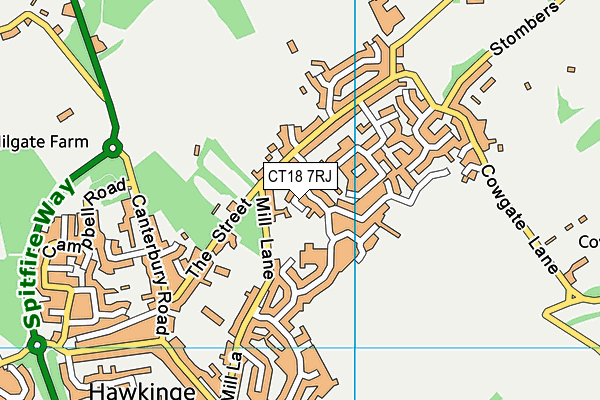 CT18 7RJ map - OS VectorMap District (Ordnance Survey)