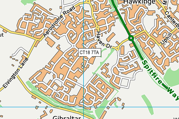 CT18 7TA map - OS VectorMap District (Ordnance Survey)