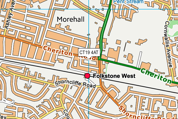 CT19 4AT map - OS VectorMap District (Ordnance Survey)