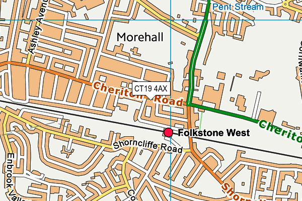 CT19 4AX map - OS VectorMap District (Ordnance Survey)