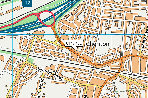 CT19 4JE map - OS VectorMap District (Ordnance Survey)