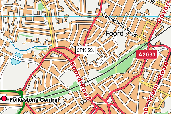 CT19 5SJ map - OS VectorMap District (Ordnance Survey)