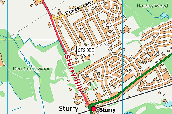 CT2 0BE map - OS VectorMap District (Ordnance Survey)