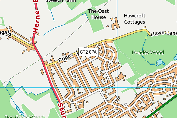 CT2 0PA map - OS VectorMap District (Ordnance Survey)