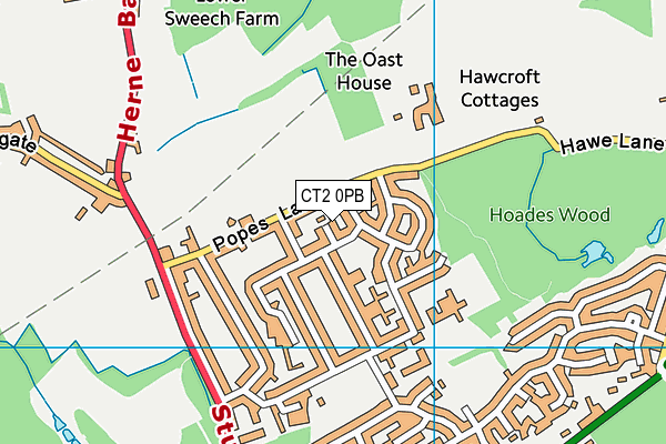 CT2 0PB map - OS VectorMap District (Ordnance Survey)