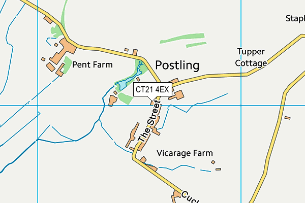 Postling Village Hall map (CT21 4EX) - OS VectorMap District (Ordnance Survey)
