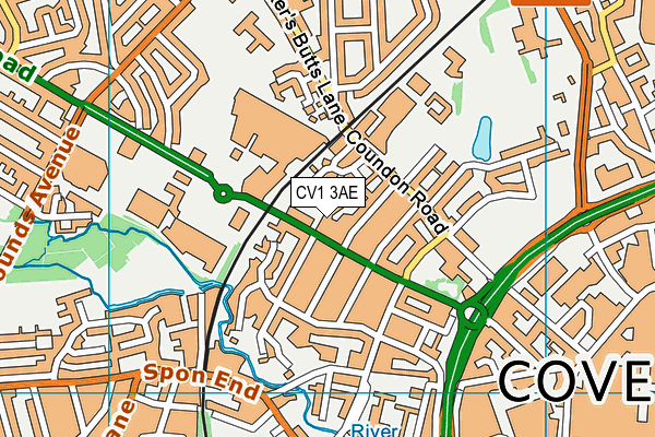 CV1 3AE map - OS VectorMap District (Ordnance Survey)