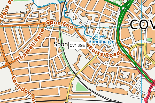 Coventry Rfc (Butts Park Arena) map (CV1 3GE) - OS VectorMap District (Ordnance Survey)