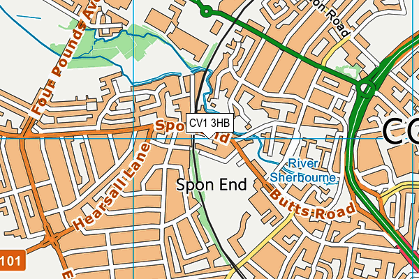 CV1 3HB map - OS VectorMap District (Ordnance Survey)