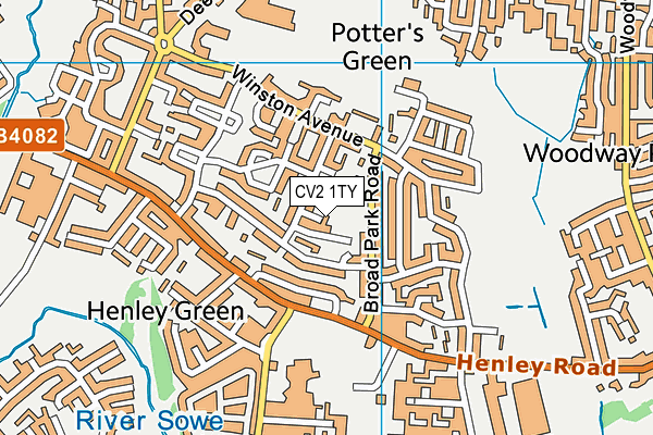 CV2 1TY map - OS VectorMap District (Ordnance Survey)