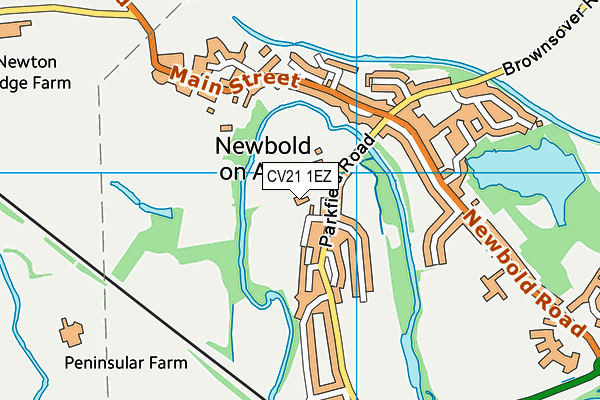 Newbold On Avon Cricket Club map (CV21 1EZ) - OS VectorMap District (Ordnance Survey)