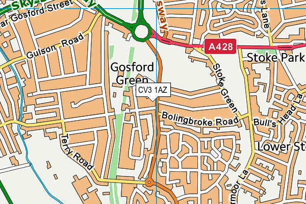 CV3 1AZ map - OS VectorMap District (Ordnance Survey)