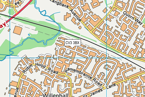 CV3 3BX map - OS VectorMap District (Ordnance Survey)